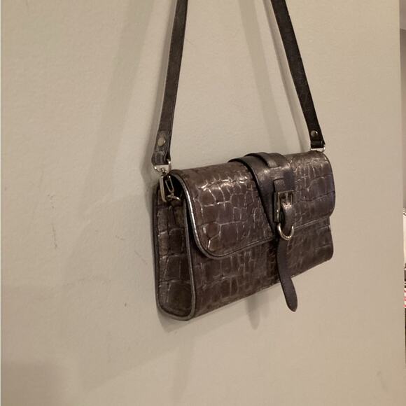 Sondra Roberts Croc Silver Gunmetal Evening Bag Purse Pocketbook Preloved - Picture 2 of 5